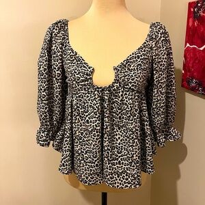 Newberry Kustoms Animal Print Smocked Blouse, size Small